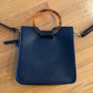 Black Crossbody Handbag with Tortoise Handle